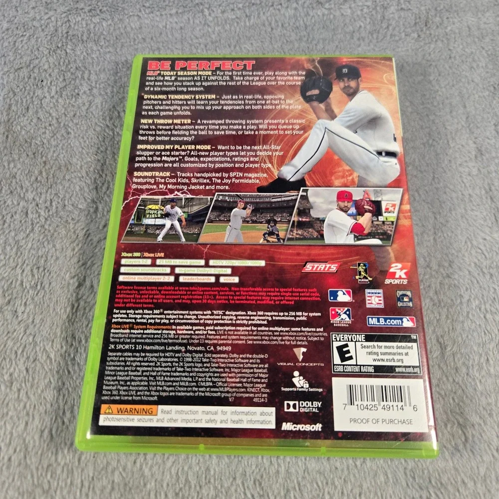 Major League Baseball 2K12 MLB Xbox 360 Game Justin Verlander Tested Works